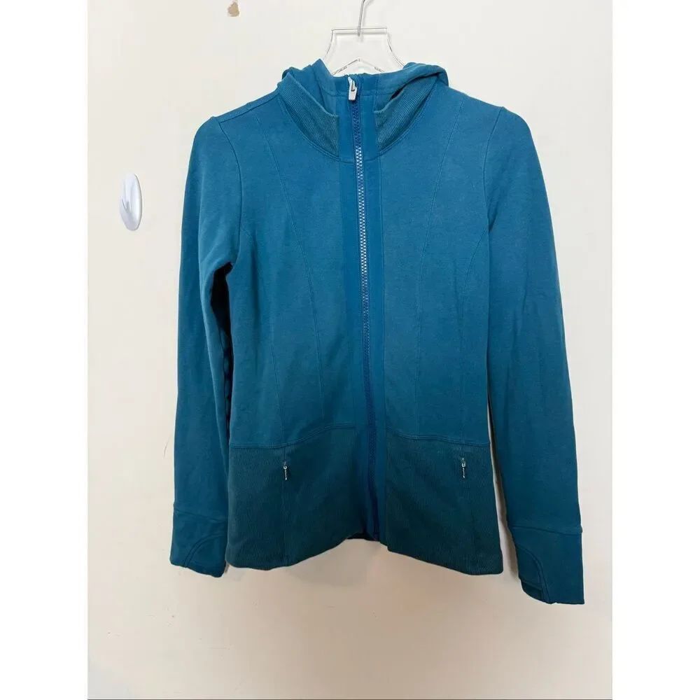 Athleta Victory Hoodie Fitted Full Zip Teal Blue Athletic Jacket Running Gym Ath